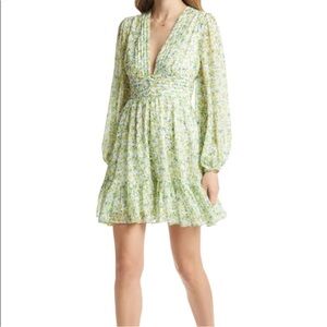 Floral Long Sleeve Chiffon Babydoll Dress by VICI large NWT